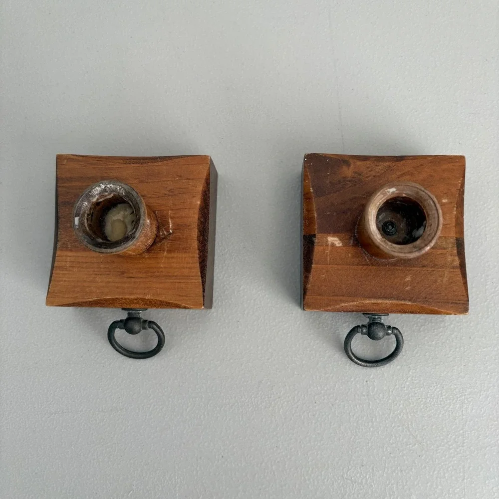 Vermont Wood Specialties Granville VT Wooden Taper Candle Holder Set Metal Ring